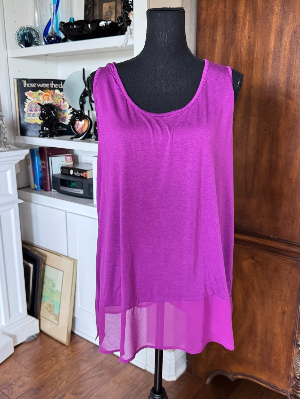 Eloquii Fuchsia Sleeveless Layered-Hem Tank